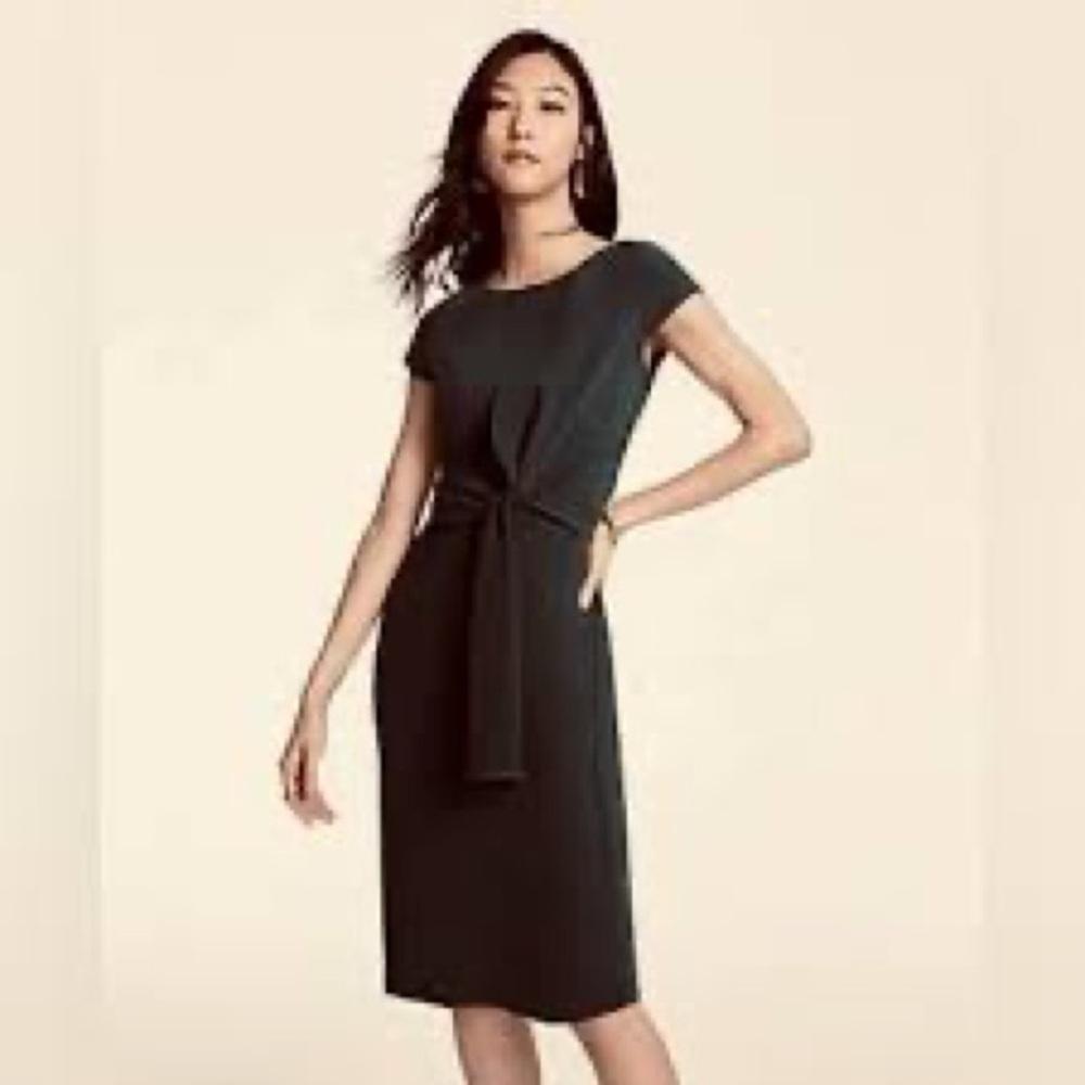 Ann Taylor Foldover Tie Waist Sheath Dress Black 4P